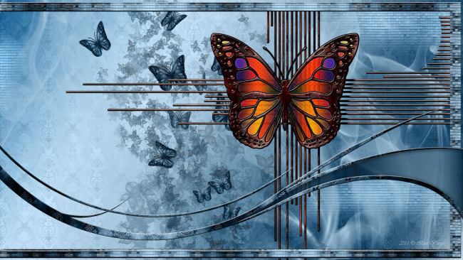Обои картинки фото 3д, графика, animals, животные, бабочки, синий, линии