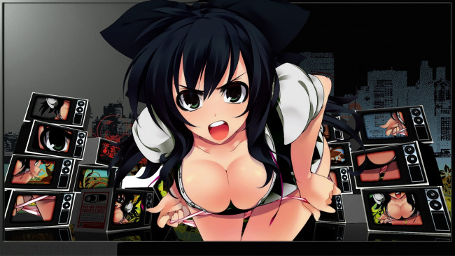Обои картинки фото аниме, touhou, девушка, бант, грудь
