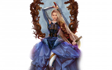 Картинка фэнтези девушки драконы меч