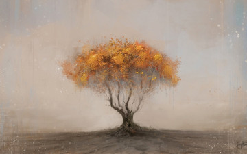 Картинка рисованные природа крона фон дерево желтое