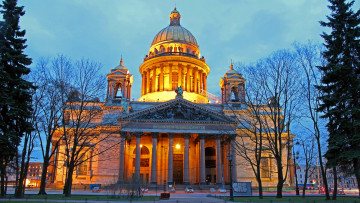 обоя исаакиевский, собор, санкт, петербурге, города, петербург, петергоф, россия, деревья, огни, ель