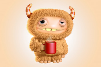 Картинка 3д+графика юмор+ humor cute cartoon monster funny кофе утро персонаж монстр