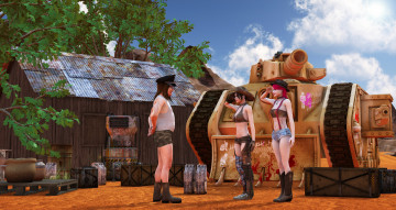Картинка 3д+графика фантазия+ fantasy танк воины девушки