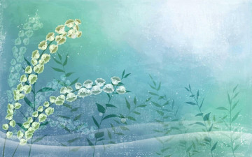Картинка рисованные цветы цветение ландыши листья ветки