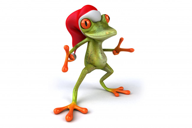 Обои картинки фото 3д графика, юмор , humor, frog, funny, лягушка, santa, hat, christmas