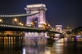 Картинка budapest+-+chain+bridge города будапешт+ венгрия мост река ночь