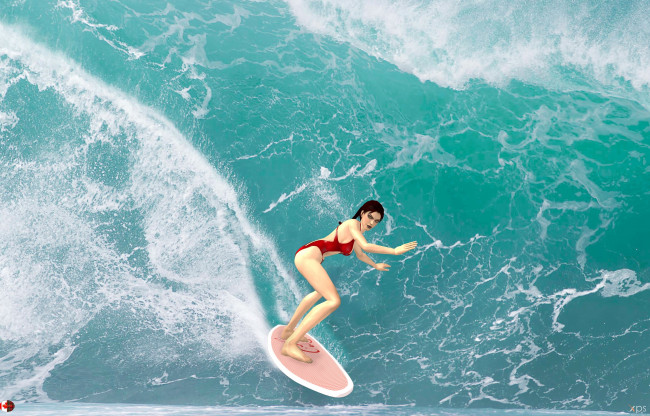 Обои картинки фото 3д графика, спорт , sport, волны, море, взгляд, фон, девушки, серфинг
