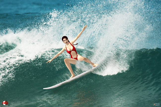 Обои картинки фото 3д графика, спорт , sport, взгляд, море, фон, девушки, серфинг, волны