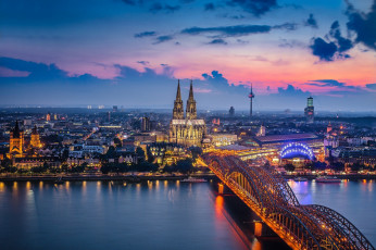 Картинка города кельн+ германия огни город мост свет кёльн кёльнский собор