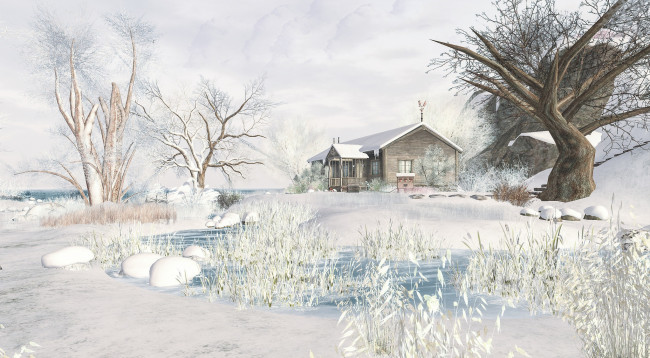 Обои картинки фото города, - здания,  дома, дом, деревья, снег, пейзаж, зима