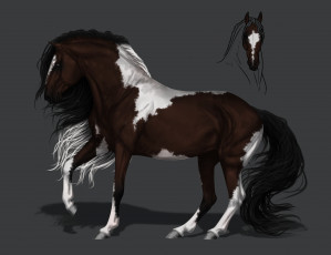 Картинка рисованное животные +лошади фон грива конь