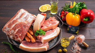 Картинка еда мясные+блюда овощи свинина мясо ребрышки перец