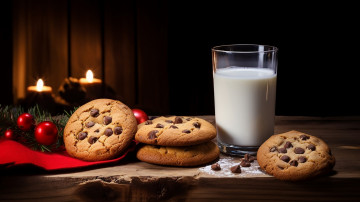 Картинка праздничные угощения свечи шарики молоко печенье