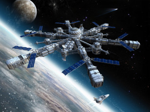 Картинка космос космические корабли станции шатл станция стыковка планета