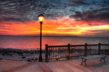 Картинка природа восходы закаты закат набережная фонарь скамейка