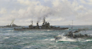 Картинка montague dawson рисованные крейсер военные корабли море