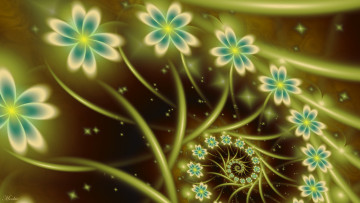 Картинка 3д графика flowers цветы тёмный фон абстракция узор