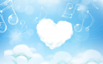 обоя праздничные, день, св, валентина, сердечки, любовь, ноты, облако, сердце