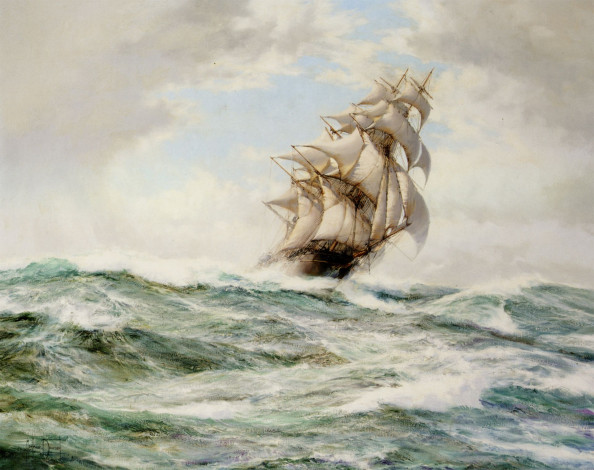 Обои картинки фото montague, dawson, рисованные, море, парусник
