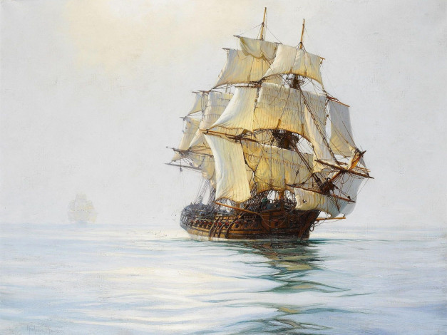 Обои картинки фото montague, dawson, рисованные, море, парусник, фрегат
