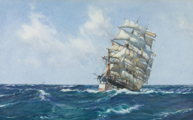 Обои картинки фото montague, dawson, рисованные, море, парусник