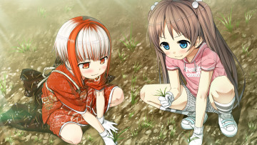 Картинка monobeno аниме трава девушки