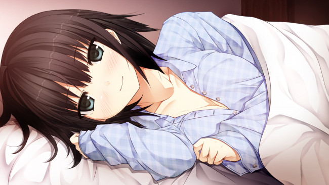 Обои картинки фото monobeno, аниме, девушка, отдых, кровать