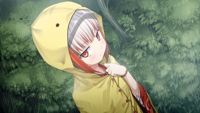 Обои картинки фото monobeno, аниме, дождь, девушка