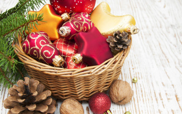 обоя праздничные, украшения, шары, merry, корзина, новый, год, balls, decoration, christmas, рождество