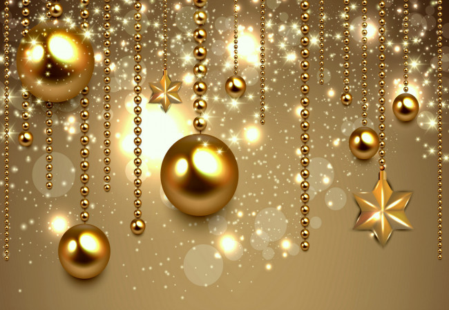 Обои картинки фото праздничные, векторная графика , новый год, новый, год, balls, golden, шары, christmas, украшения, рождество, decoration, new, year