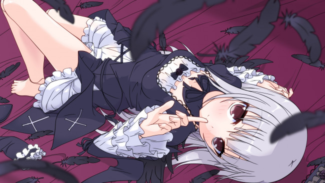 Обои картинки фото аниме, rozen maiden, арт, k10k, suigintou, rozen, maiden, девушка, перья