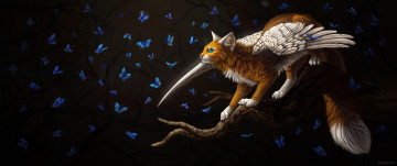 Картинка рисованное животные +сказочные +мифические бабочки фэнтези by cat-patrisiya крылатая кошка