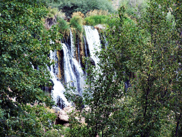 Обои картинки фото природа, водопады, деревья, поток