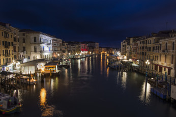 обоя ponte di rialto, города, венеция , италия, ночь, огни