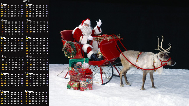 Обои картинки фото календари, праздники,  салюты, подарок, снег, дед, мороз, сани, олень