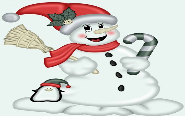 Обои картинки фото праздничные, снеговики, снежинки, снег, снеговик