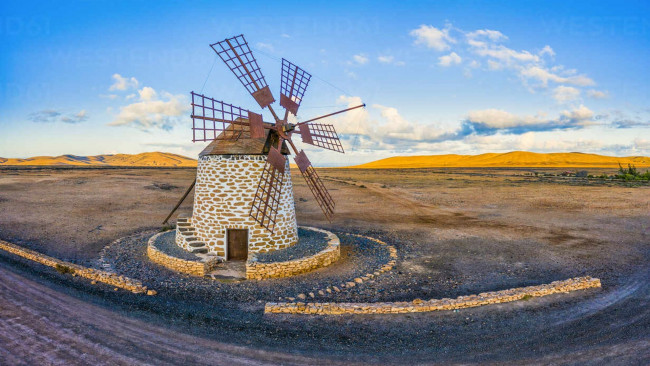 Обои картинки фото windmill at molino de tefia, spain, разное, мельницы, windmill, at, molino, de, tefia
