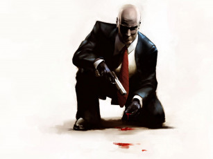 обоя видео игры, hitman 2,  silent assassin, киллер, костюм, пистолет, кровь