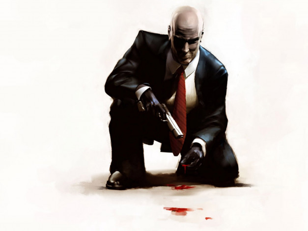 Обои картинки фото видео игры, hitman 2,  silent assassin, киллер, костюм, пистолет, кровь