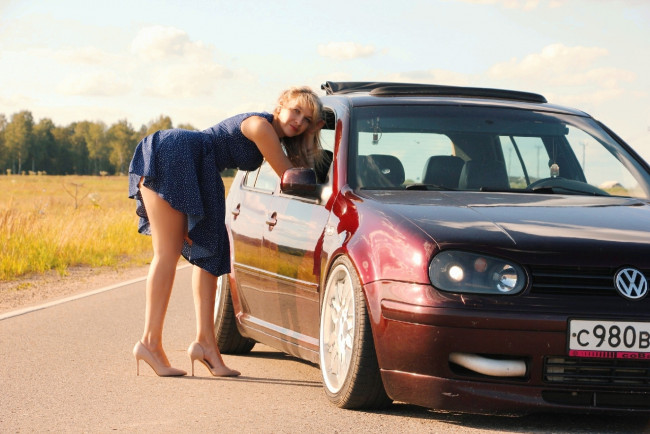 Обои картинки фото автомобили, -авто с девушками, volkswagen, golf, турбо