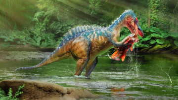 Картинка 3д графика animals животные динозавр река