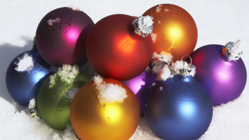 Картинка праздничные шарики снег украшения