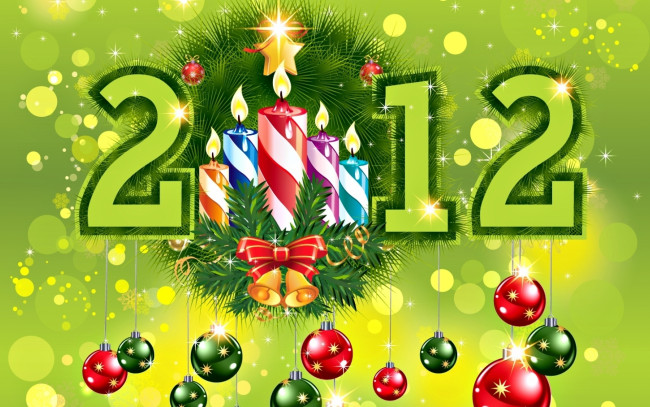 Обои картинки фото праздничные, векторная, графика, новый, год, свечи, шарики