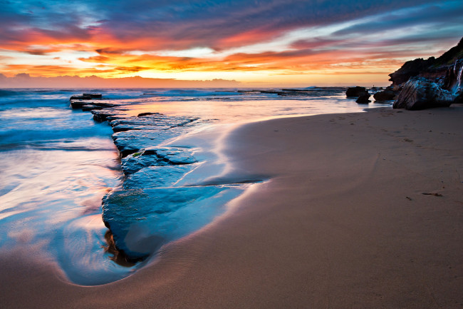 Обои картинки фото природа, побережье, камни, море, закат