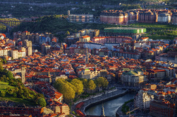 Картинка испания++бильбао города -+панорамы река дома бильбао страна басков испания деревья мост