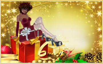 Картинка 3д+графика holidays +праздники подарки девушка
