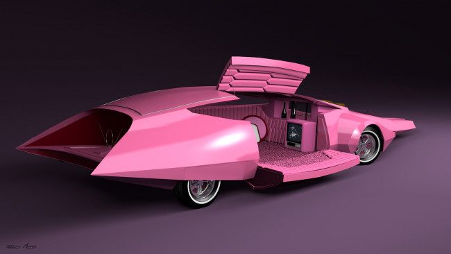 Обои картинки фото 3д графика, modeling , моделирование, розовый, автомобиль