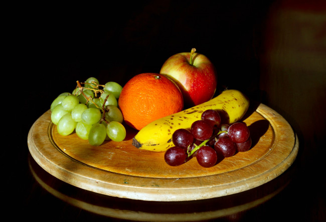 Обои картинки фото еда, фрукты,  ягоды, виноград, банан, апельсин, яблоко