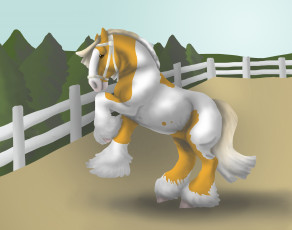 Картинка рисованное животные +лошади лошадь забор