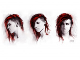 Картинка рисованное люди ирокез причёска парень поворот лицо портрет волосы красные